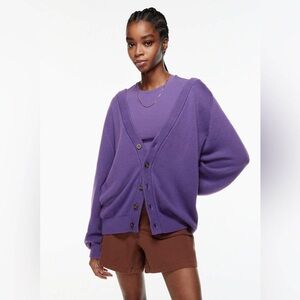 Aritzia TNA Barry OVERSIZED slouchy knit cotton Cardigan sweater purple LS m L S